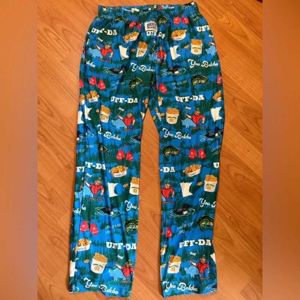 NWT Brief Insanity Uff Da Pajama Pants MN Tru North Scandinavian/ mNorwegian L